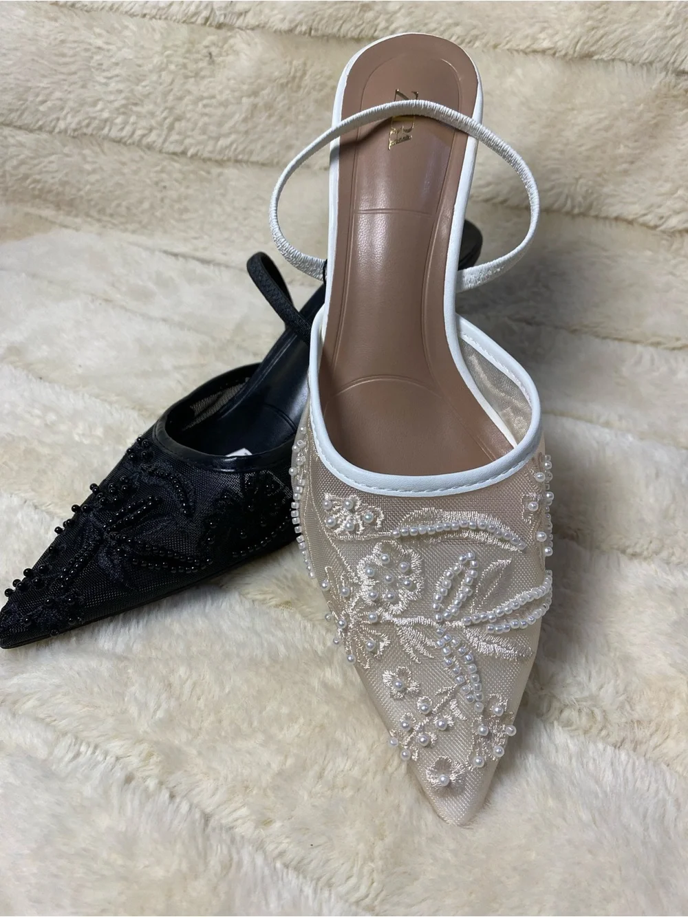 Elegant Women's Embroidered Pointed-Toe Slingback Heels